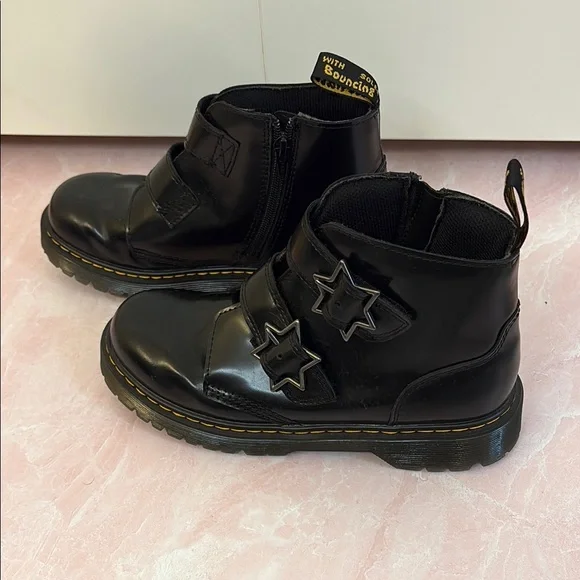 Dr. Martens Black Leather Boots with Star Buckles, side zip - Picture 7 of 10